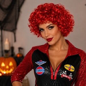Red Curly Ringlet Clown Costume Wig Adult One Size Halloween Cosplay Synthetic